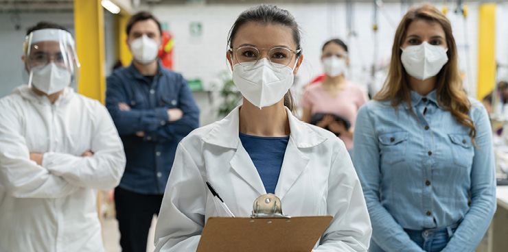 Employees wearing respirators